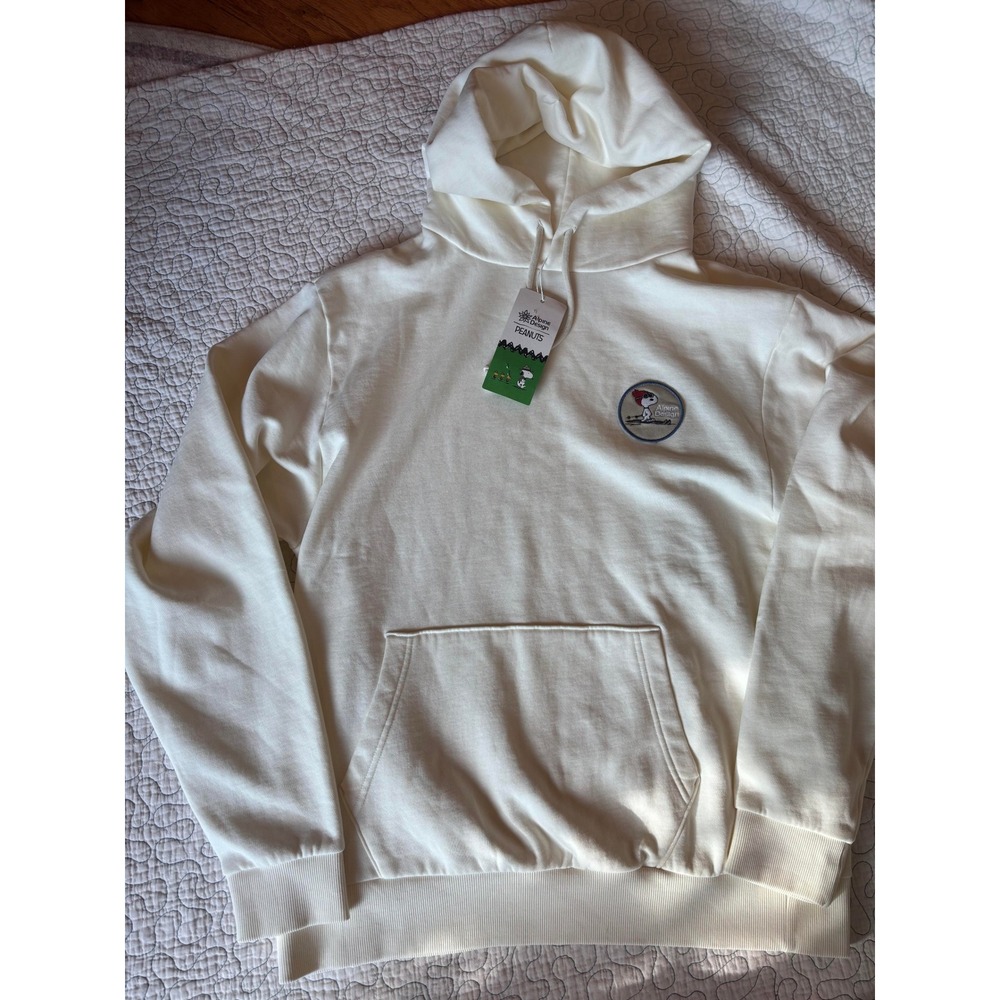 Alpine Design Peanuts Snoopy Skiing Patch Hoodie Cream Mens Large